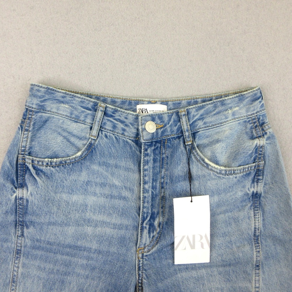 Zara Jeans NWT Women 6 Blue Light Wash Cargo Pocket High-Rise Loose Back Flaps - Picture 3 of 11